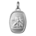 Pendentif mdaille ange rectangle pans arrondis en argent rhodi