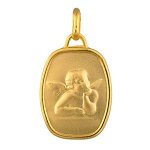 Pendentif mdaille ange rectangle pans arrondis plaqu or