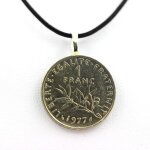 Pendentif pice de monnaie authentique   france   1 franc semeuse + cordon cuir