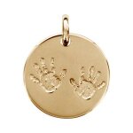 Pendentif plaqu or medaille 18mm motif 2 empreintes de mains d'enfant