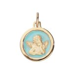 Pendentif plaqué or ovale ange sur fond résine bleu ciel Pendentif plaqué or ovale ange sur fond résine bleu ciel