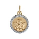 Pendentif plaqué or rond 15mm ange contour oxydes blancs sertis Pendentif plaqué or rond 15mm ange contour oxydes blancs sertis