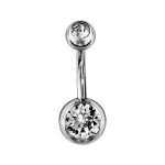 Piercing nombril acier et boulse pierres blanches