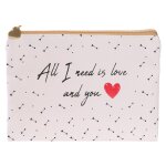 Promotion ! pochette plate / trousse � maquillage 'mots d'amour' blanc (all i need is love avec you) ...