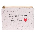 Promotion ! pochette plate / trousse � maquillage 'mots d'amour' blanc (y'a de l'amour dans l'air) - ...