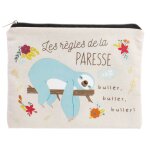 Promotion ! pochette plate / trousse � maquillage 'paresseux' bleu (les r�gles de la paresse: buller, ...