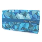 Promotion ! portefeuille toile 'hedgren' turquoise triangles - 18. 3x11x2. 5 cm