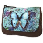 Promotion ! sac besace 'papillon imaginaire' bleu marron - 36x28x7 cm