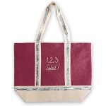 Promotion ! sac cabas toile sequins '1, 2, 3 soleil ! ' bordeaux beige - 52x38 cm