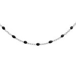 Sautoir argent rhodi olives rsine noire 60 + 10cm