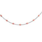 Sautoir argent rhodié olives résine rose 60 + 10cm Sautoir argent rhodié olives résine rose 60 + 10cm