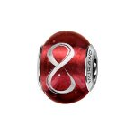 Thabora charms coulissant argent rhodié verre de murano rouge symbole infini Thabora charms coulissant argent rhodié verre de murano rouge symbole infini