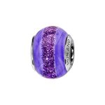 Thabora charms coulissant argent rhodié verre de murano violet bande pailletée Thabora charms coulissant argent rhodié verre de murano violet bande pailletée