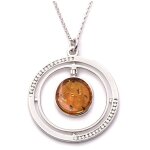 Les trsors de lily [q1810] - collier argent 'inspiration' ambre cognac (rhodi) - 30 mm