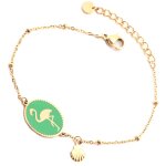 Les trsors de lily [q2492] - bracelet crateur acier 'flamant rose' vert dor - 15x12 mm