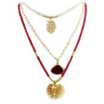 Les trsors de lily [q5603] - collier sautoir artisanal 'clopatra' rouge dor (monstera) - 90 cm, 55x40 ...