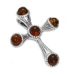 Les trsors de lily [q6787] - pendentif argent 'croix' ambre (rhodi) - 27x21 mm