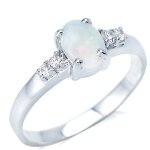 Les trsors de lily [r0836] - bague artisanale argent 'desse opale' blanc argent (rhodi) - 7x5 mm