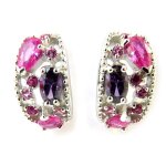 Les trsors de lily [m5572] - demi - croles argent 'sissi' rose violet (12x8 mm)