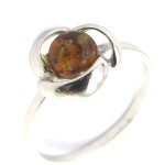 Les trsors de lily [n2536] - bague argent 'inspiration' ambre cognac (rhodi)