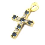 Les trsors de lily [n5365] - pendentif plaqu or  croix  bleu saphir blanc dor