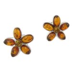 Les trsors de lily [p3322] - boucles argent 'inspiration' ambre cognac (rhodi) flora