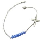 Les trsors de lily [p4868] - bracelet acier &croix& bleu argent - 17x14 mm