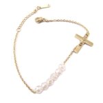 Les trsors de lily [p4871] - bracelet acier &croix& rose dor - 17x14 mm