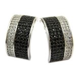 Les trsors de lily [p6887] - demi - croles argent &sissi& noir blanc argent (rhodi) - 18x10 mm
