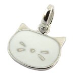 Les tr�sors de lily [p8031] - pendentif argent &chat& blanc argent� (rhodi�) - 10x8 mm