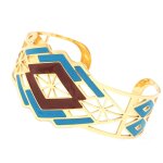 Les tr�sors de lily [q1223] - bracelet cr�ateur acier 'boho' turquoise marron dor� - 60 mm, 35 mm