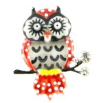 Les trsors de lily [q1610] - broche pin's crateur 'lilipoupettes' (chouette) rouge gris - 28x24 mm