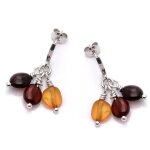 Les trsors de lily [q1808] - boucles argent 'inspiration' ambre 3 tons (rhodi) - 28x15 mm