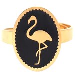 Les trsors de lily [q2446] - bague crateur acier 'flamant rose' noir dor - 16x12 mm