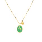 Les trsors de lily [q2499] - collier crateur acier 'flamant rose' vert clair dor - 16x12 mm