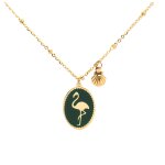 Les trsors de lily [q2501] - collier crateur acier 'flamant rose' vert fonc dor - 16x12 mm
