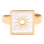 Les tr�sors de lily [q2519] - bague cr�ateur acier 'soleil' blanc dor� - 11x11 mm