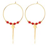 Les tr�sors de lily [q2594] - cr�oles cr�ateur acier 'boho' rouge dor� (�toile) - 35 mm, 8 mm