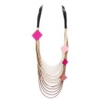Les trsors de lily [q5844] - sautoir crateur 'mlimba' rose beige - 105 cm, motif 5. 5 et 4 cm