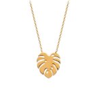 Les trsors de lily [q6290] - collier plaqu or 'jungle' dor - 45 cm, 18x16 mm (monstera)