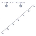 Les trsors de lily [q8205] - chane cheville argent 'love' argent (rhodi) - 25 cm 3 mm , coeurs 5x5 ...