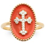 Les trsors de lily [q8958] - bague plaqu or 'croix' orange dor - 17x12 mm
