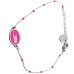 Les trsors de lily [r0123] - bracelet crateur acier 'vierge marie' rose fuschia argent - 12x9 mm