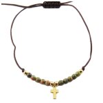Les trsors de lily [r0135] - bracelet acier 'croix' vert dor - 10x7 mm