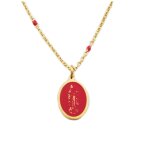 Les trsors de lily [r0202] - collier crateur acier 'vierge marie' rouge dor - 15x10 mm