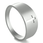 Zense - bague homme en acier argent avec croix latine dcoupe zr0180