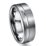 Zense - bague homme satine rainure en acier argent zr0172