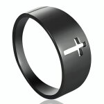 Zense - bague noire en acier pour homme avec croix latine dcoupe zr0181