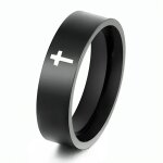 Zense - bague noire en acier pour homme avec croix latine zr0179
