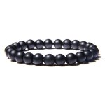 Zense - bracelet ajustable homme perles noires lisses en lave naturelle zb0340